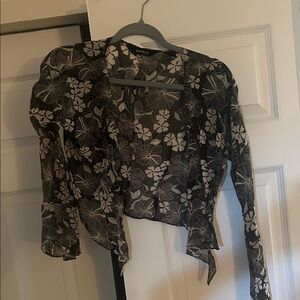 Express Sheer Black and White Floral Blouse